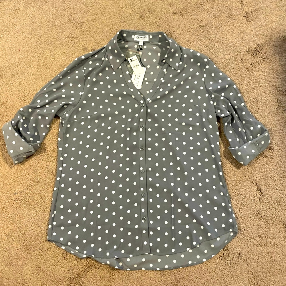 Grey portofino shirt with polka dots
